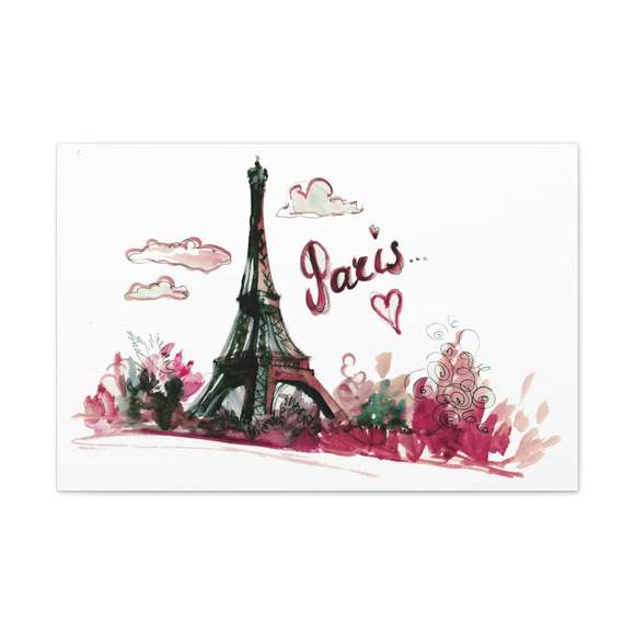 Pink Eiffel Tower Illustration Paris France Canvas Artwork Breathtaking French C